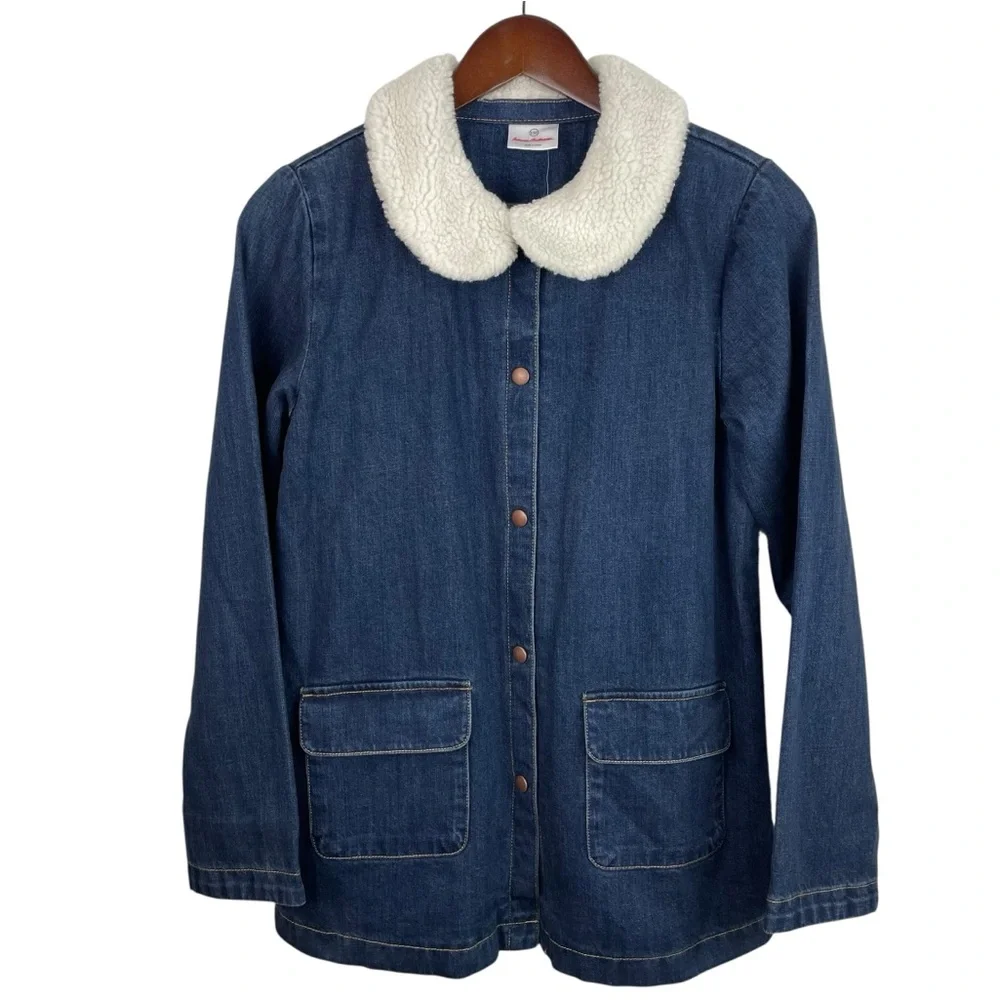 Hanna Andersson | Blue Denim Jersey Lined Faux Fur Collar Jacket New
